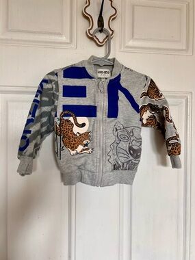 Kenzo Kids | Grey Zip-Up Tiger & Leopard Print Jacket